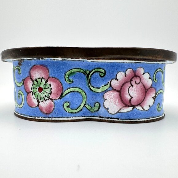 Vintage Chinese Canton Enameled Trinket Box Butterfly Floral Motif Handcrafted - Picture 11 of 11